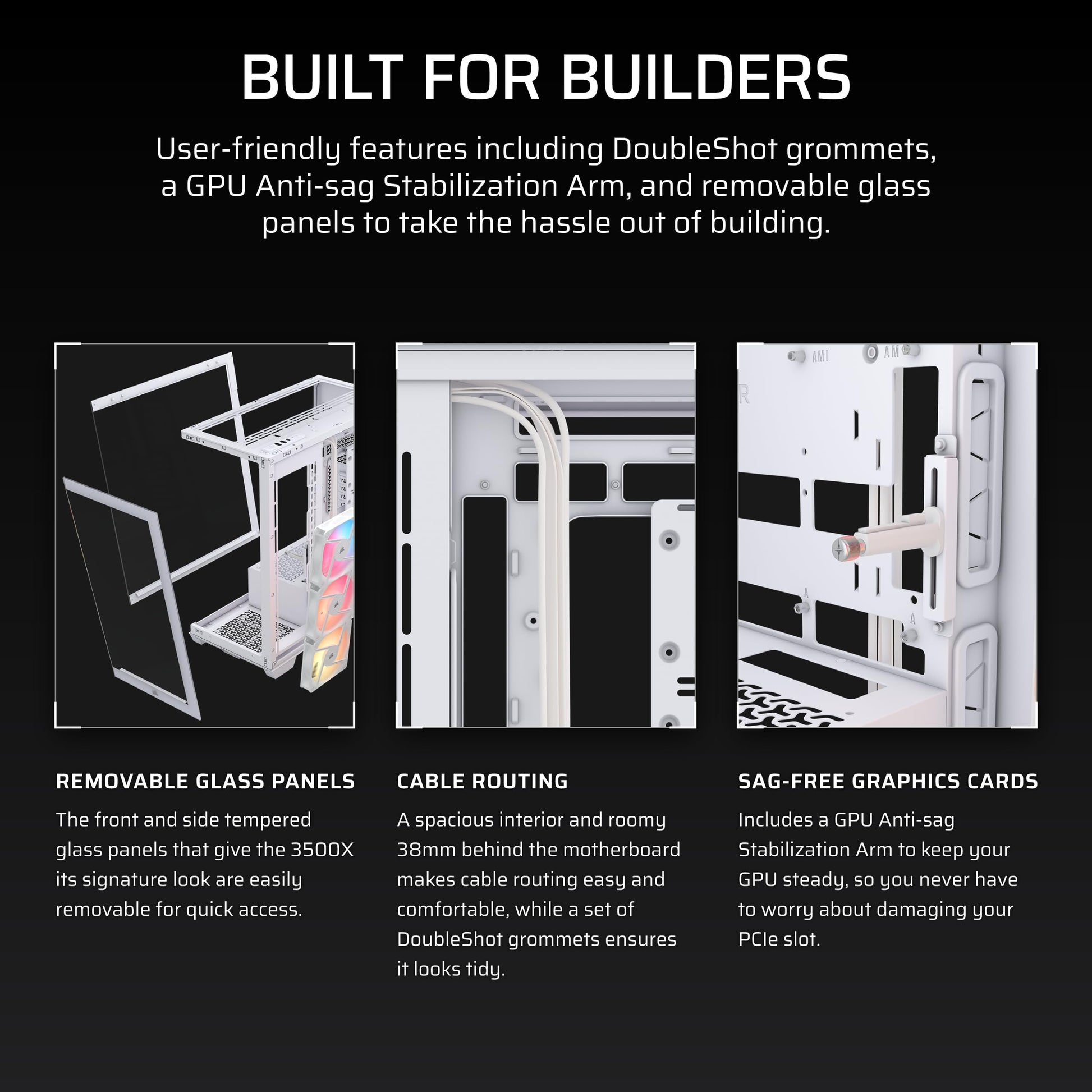 CORSAIR 3500X RS-R ARGB Mid-Tower PC Case – 3X Pre-Installed RS120-R ARGB Fans, GPU Anti-Sag Arm, Fits up to 10x 120mm Fans, Reverse Connection Motherboard Compatible – White Corsair
