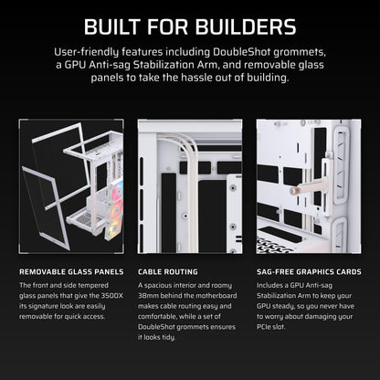 CORSAIR 3500X RS-R ARGB Mid-Tower PC Case – 3X Pre-Installed RS120-R ARGB Fans, GPU Anti-Sag Arm, Fits up to 10x 120mm Fans, Reverse Connection Motherboard Compatible – White Corsair