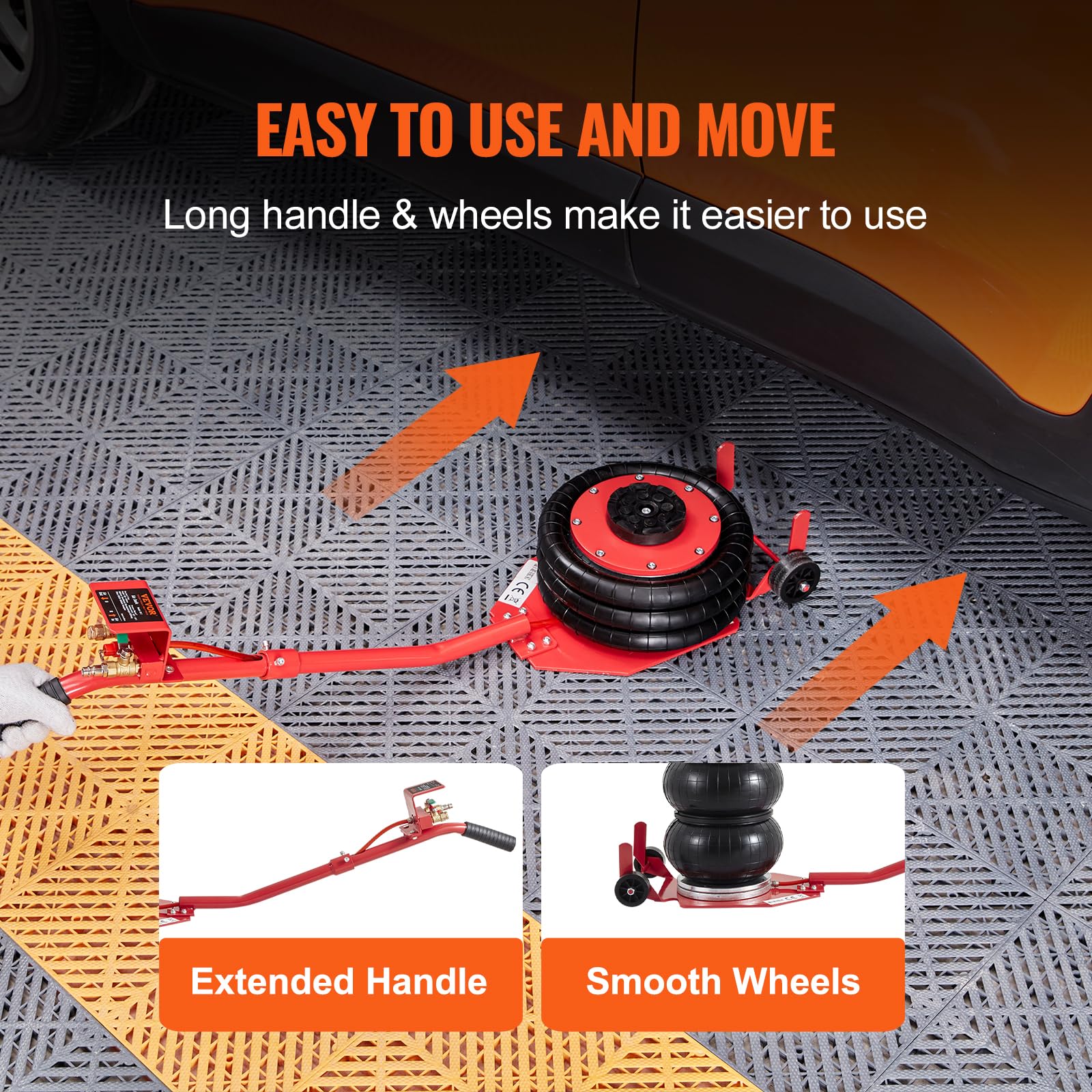VEVOR Air Jack, 3 Ton/6600 lbs Triple Bag Air Jack, Airbag Jack with Six Steel Pipes, Lift up to 17.7 inch/450 mm, 3-5 s Fast Lifting Pneumatic Jack, with Long Handles for Cars, Garages, Repair, (Red) VEVOR