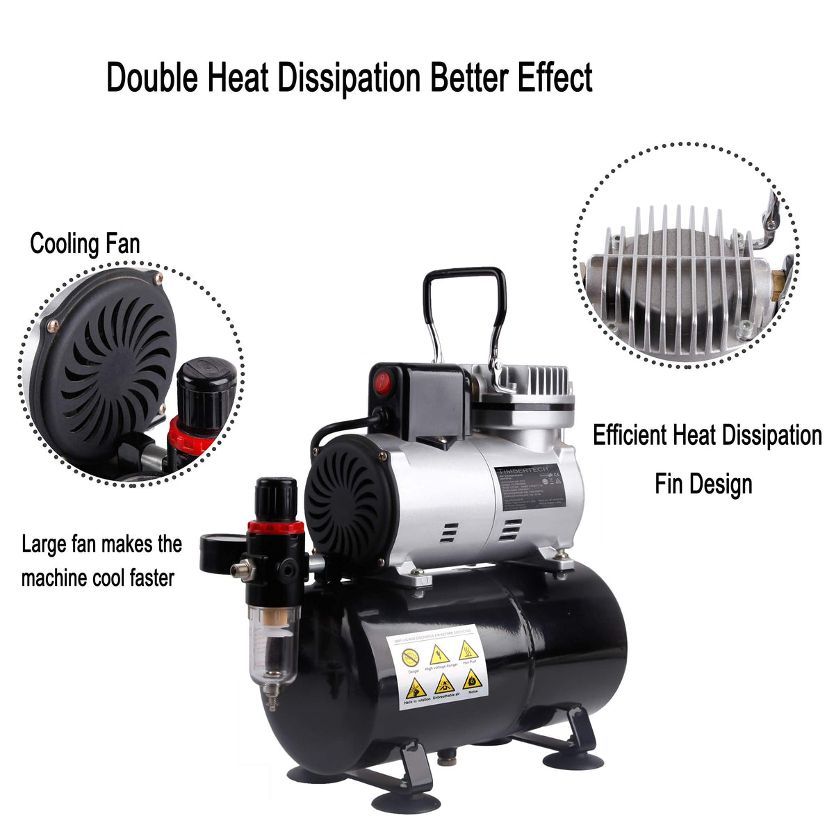 Timbertech Professional Upgraded Piston Airbrush Compressor with Motor Cool Down Fan ABPST08, Max 57PSI, Quiet Airbrush Compressor with Tank for Airbrush Paint, Nails, Tattoo, Makeup, Cake Painting 🍁 All In One Marketplace Canada