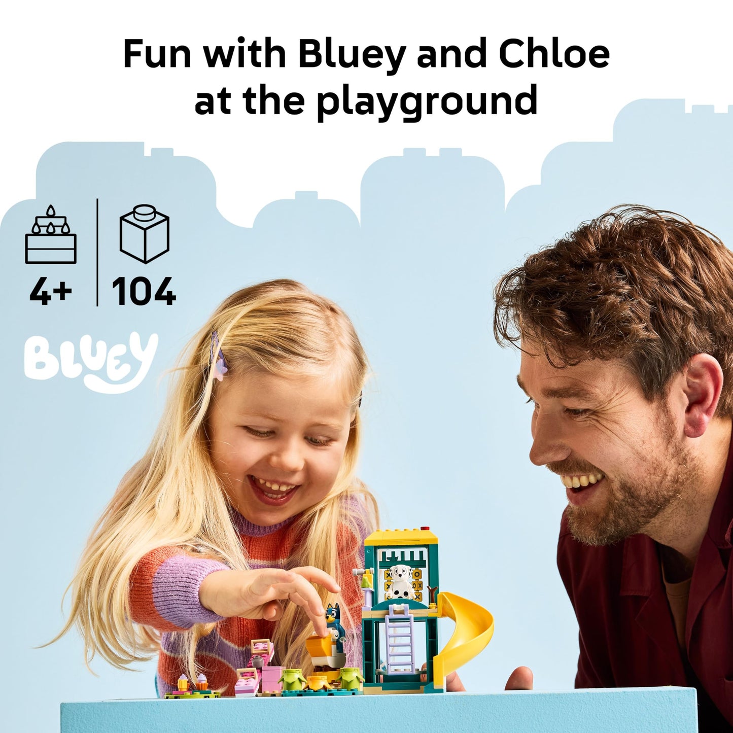 LEGO Bluey Playground Fun with Bluey and Chloe - Building Toy for Kids - Sensory Toy for Pretend Play - Includes Bluey and Chloe Minifigures - Birthday Gift Idea for Girls and Boys 4 and Up - 11201 LEGO