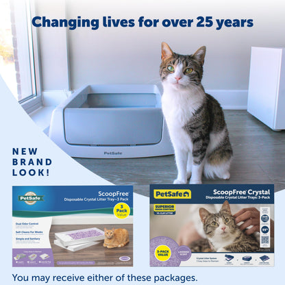 PetSafe ScoopFree Crystal Litter Tray Refills Lavender Crystals, 3-Pack Disposable Tray Includes Leak Protection & Low Tracking Litter Absorbs Odors on Contact,(PAC00-16689)