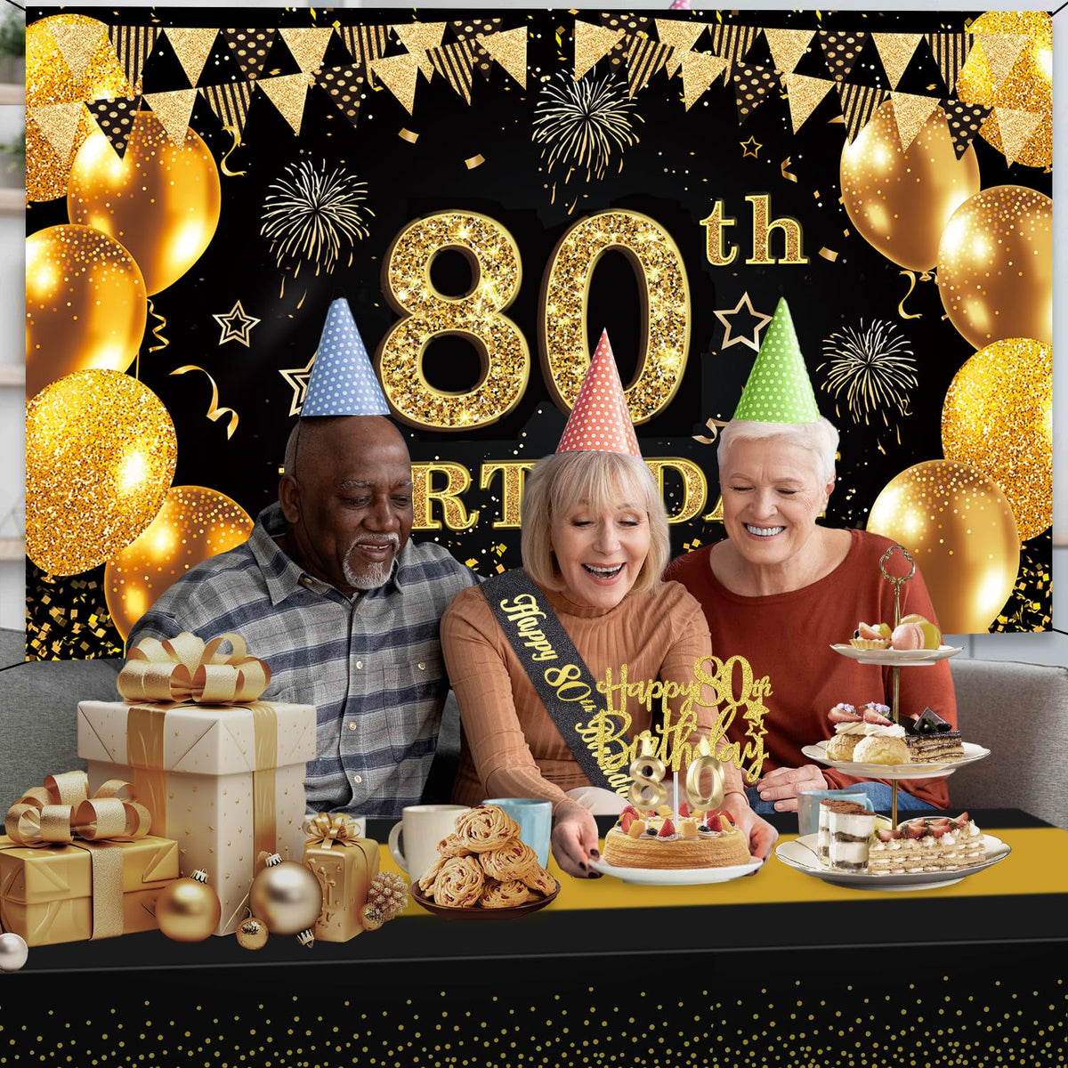YeohJoy 80th Birthday Decorations for Men Women Black Gold 🍁 All In One Marketplace Canada