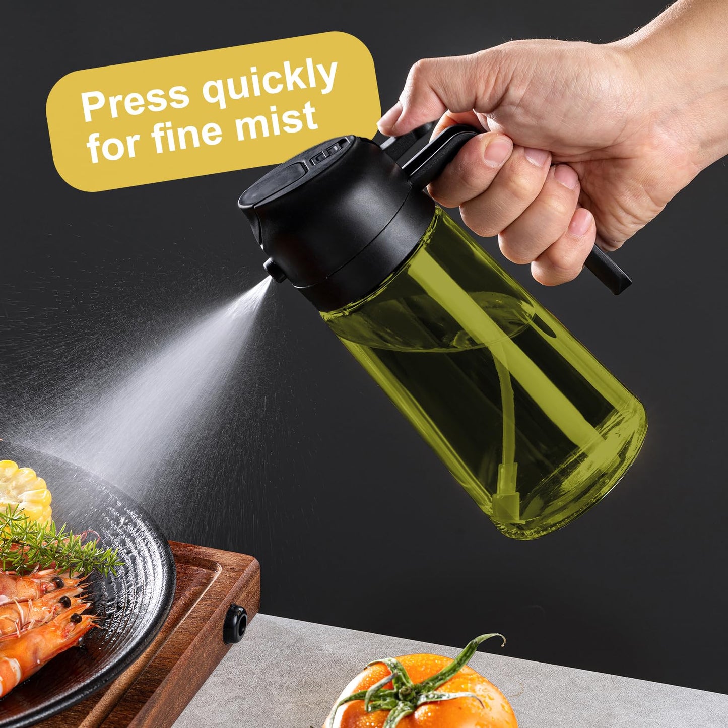 CXINYI 16oz/470ml Olive Oil Dispenser Bottle with Stickers - 2 in 1 Olive Oil Spray Bottle, Air Fryer & Salad, Light-Proof Glass Kitchen Gadgets, Black&Green - Available at All In One Marketplace Canada