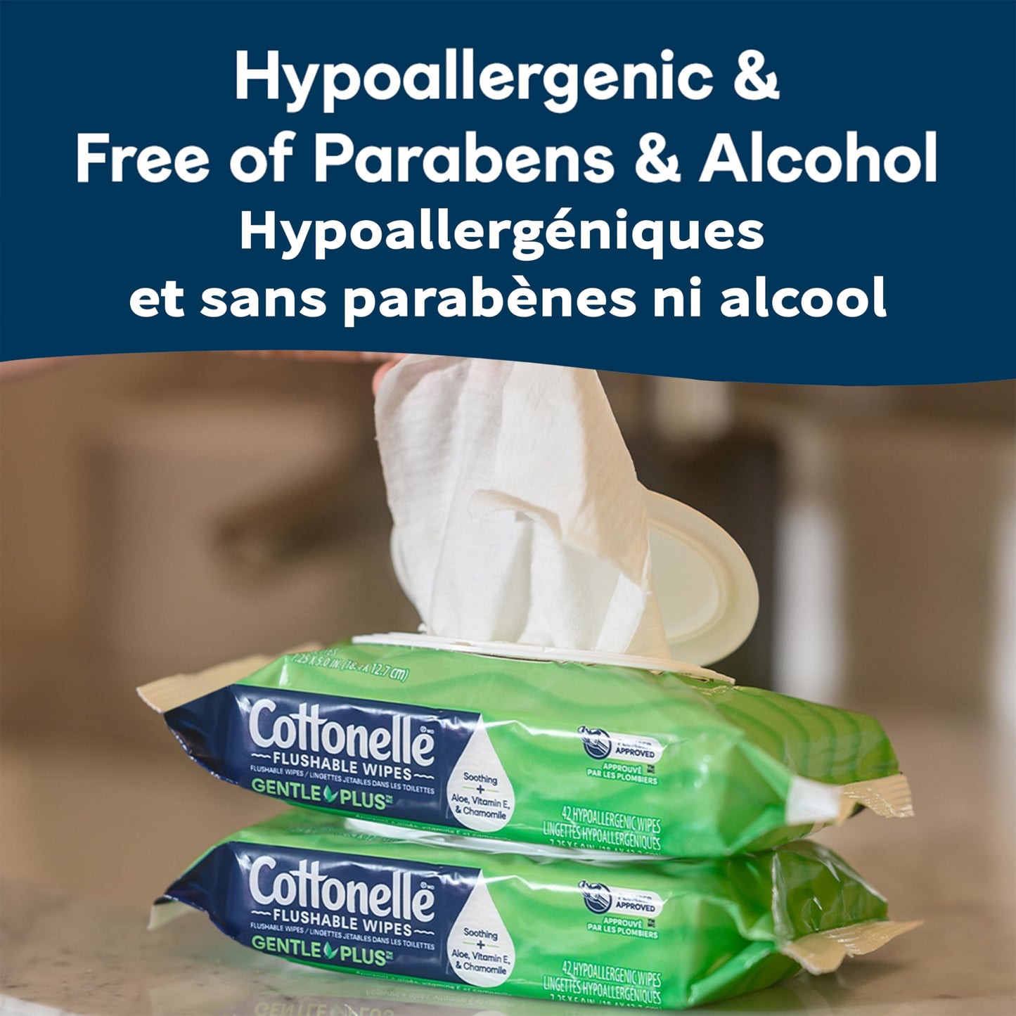 Flushable Wet Wipes, Cottonelle GentlePlus, Biodegradable & Septic Safe, 16 Flip-Top Packs of 42 (672 Wipes)