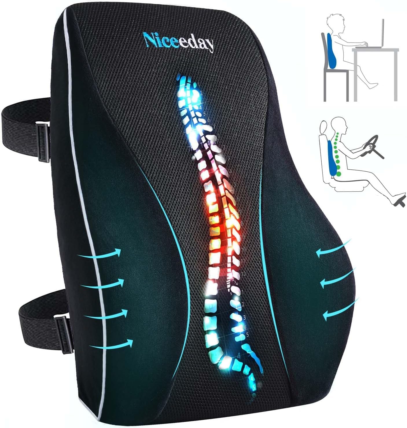 Lumbar Support Pillow for Office Chair Car Lumbar Pillow Lower Back Pain Relief Memory Foam Back Cushion with 3D Mesh Cover Gaming Chair Back Pillow Ergonomic Back Rest for Wheelchair Desk - Available at All In One Marketplace Canada