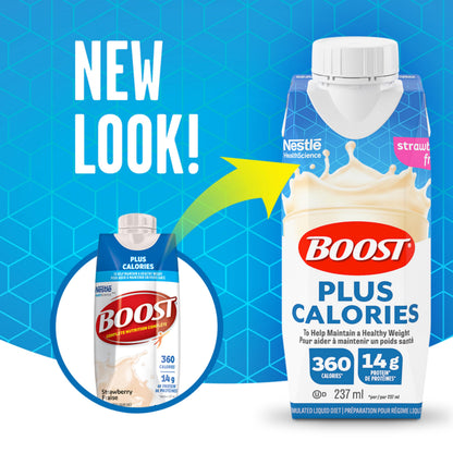 BOOST PLUS Complete Nutrition Drink, Strawberry, 6x237ml Bottles, Case Pack of 4, Packaging May Vary Boost