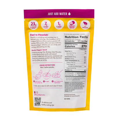 Flourish Protein Pancake & Waffle Mix with Whey Protein, No Added Sugar, High in Fiber, Just Add Water - Birthday Cake Flavour, 430 g Each (2 Pack) - Made in Canada (Two Pack, Birthday Cake) 🍁 All In One Marketplace Canada
