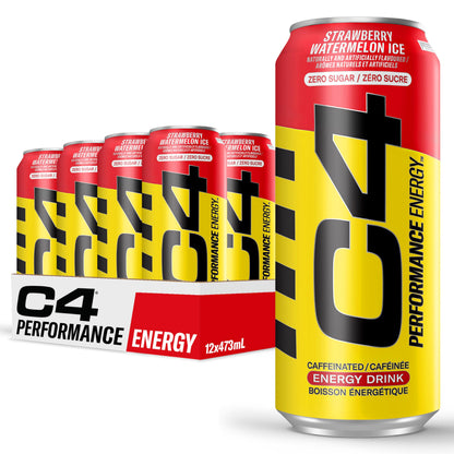 Cellucor C4 Performance Energy Drink, Strawberry Watermelon, Carbonated Sugar Free Drink with no Artificial Colours or Dyes, 473mL, 12 count