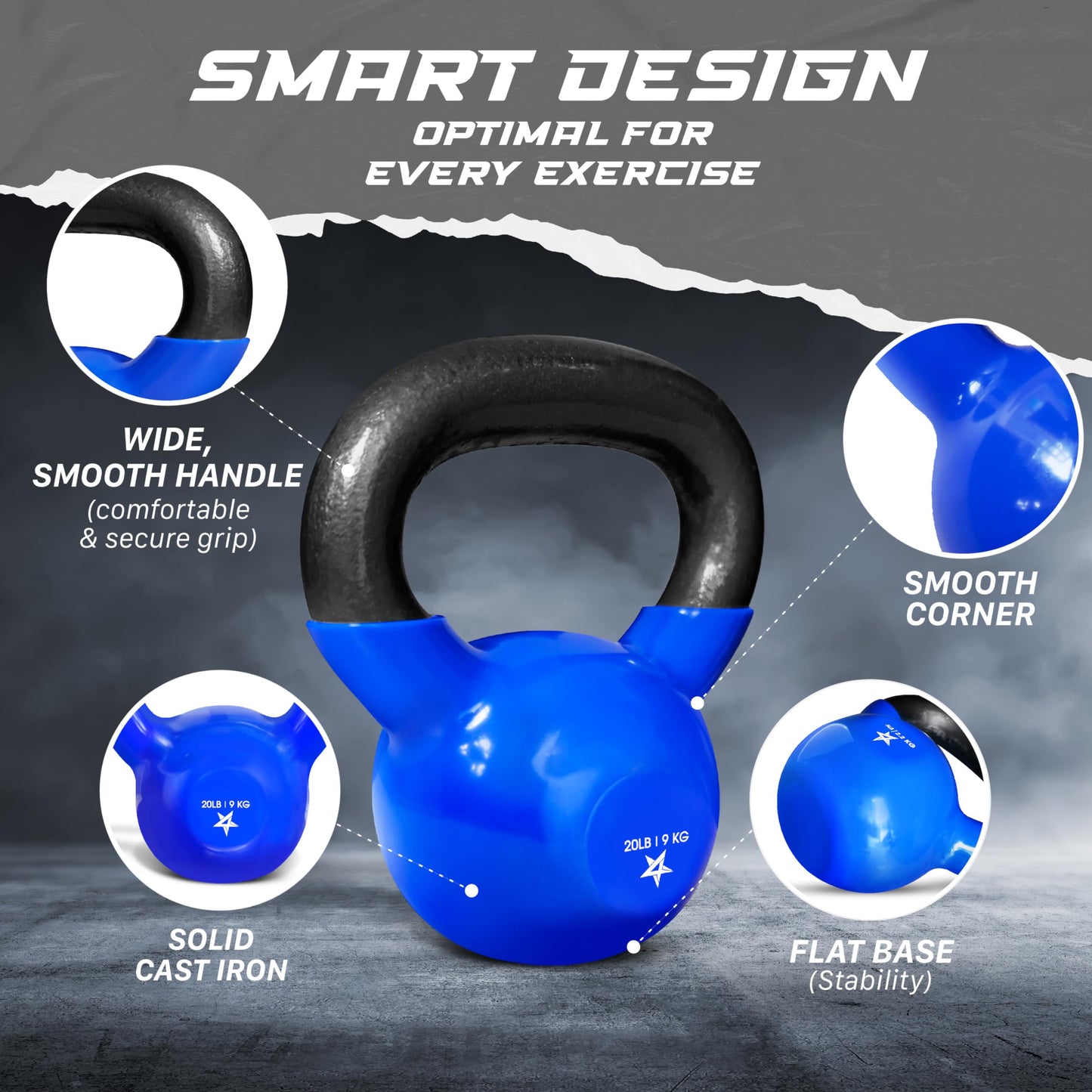 Yes4All Vinyl Coated Kettlebell Weights – Great for Full Body Workout and Strength Training – Vinyl Kettlebell 20 lbs