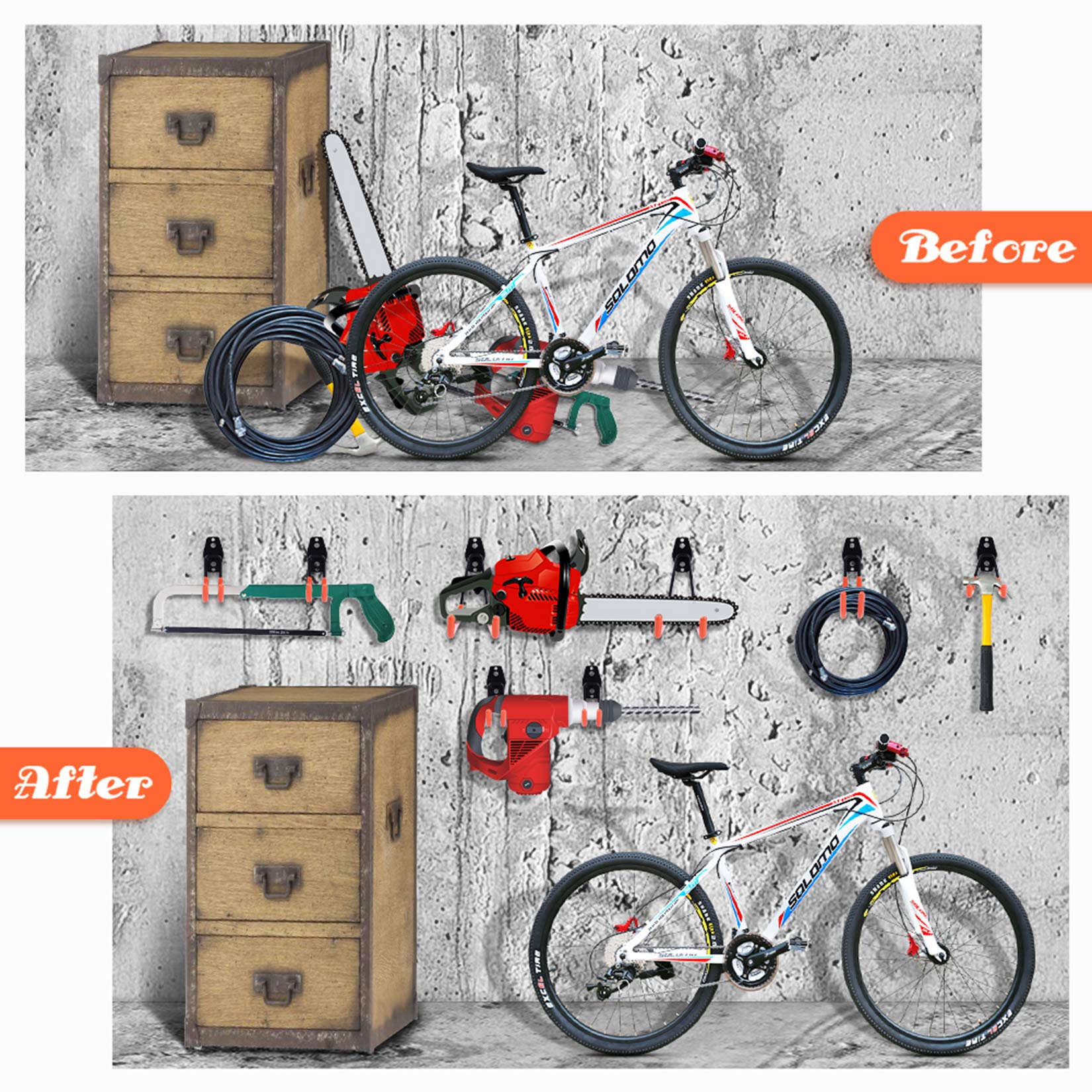 Garage Hooks Heavy Duty 14 Pack, Steel Garage Storage Hooks, Tool Hangers for Garage Wall Utility Wall Mount Hooks and Hangers with Anti-Slip Coating for Garden Tools, Ladders, Bulky Items - Available at All In One Marketplace Canada