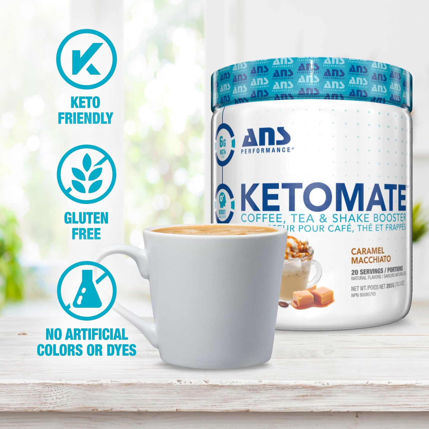 ANS Performance Ketomate Coffee Creamer with MCT Oil Powder – Caramel Macchiato, Sugar-Free, Keto-Friendly Beverage Mix, 20 Servings (293g / 10.3 oz)