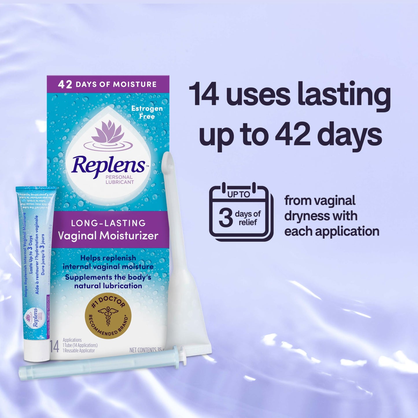 Replens Long-Lasting Vaginal Moisturizer and Lubricant, Replenish internal vaginal moisture, Immediate relief, Paraben free, Estrogen Free, Fragrance Free, 14 Applications, 35 g - Available at All In One Marketplace Canada