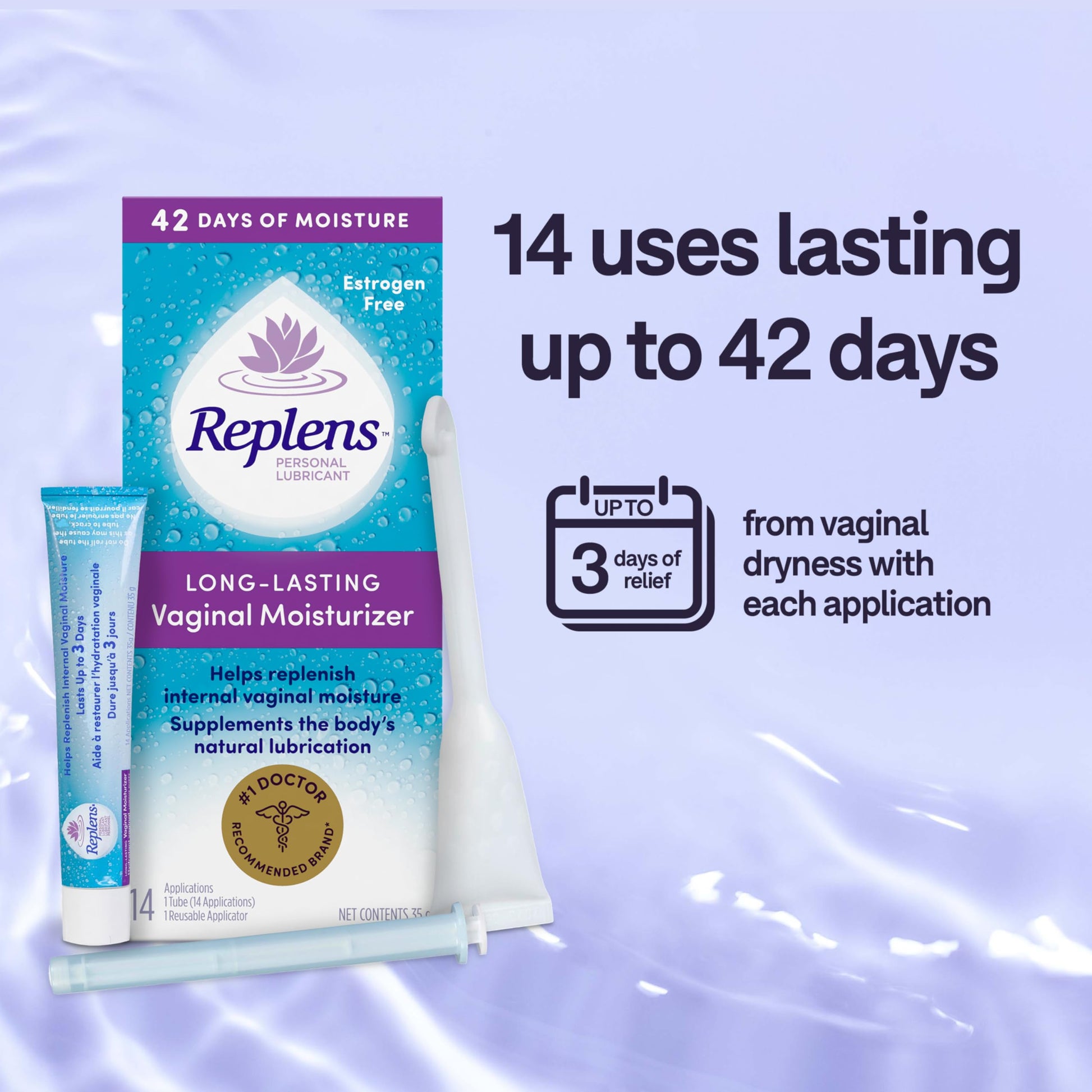 Replens Long-Lasting Vaginal Moisturizer and Lubricant, Replenish internal vaginal moisture, Immediate relief, Paraben free, Estrogen Free, Fragrance Free, 14 Applications, 35 g - Available at All In One Marketplace Canada
