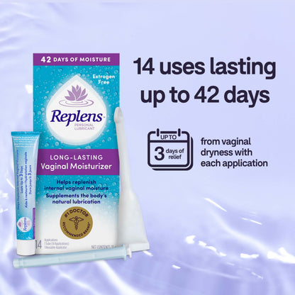 Replens Long-Lasting Vaginal Moisturizer and Lubricant, Replenish internal vaginal moisture, Immediate relief, Paraben free, Estrogen Free, Fragrance Free, 14 Applications, 35 g - Available at All In One Marketplace Canada