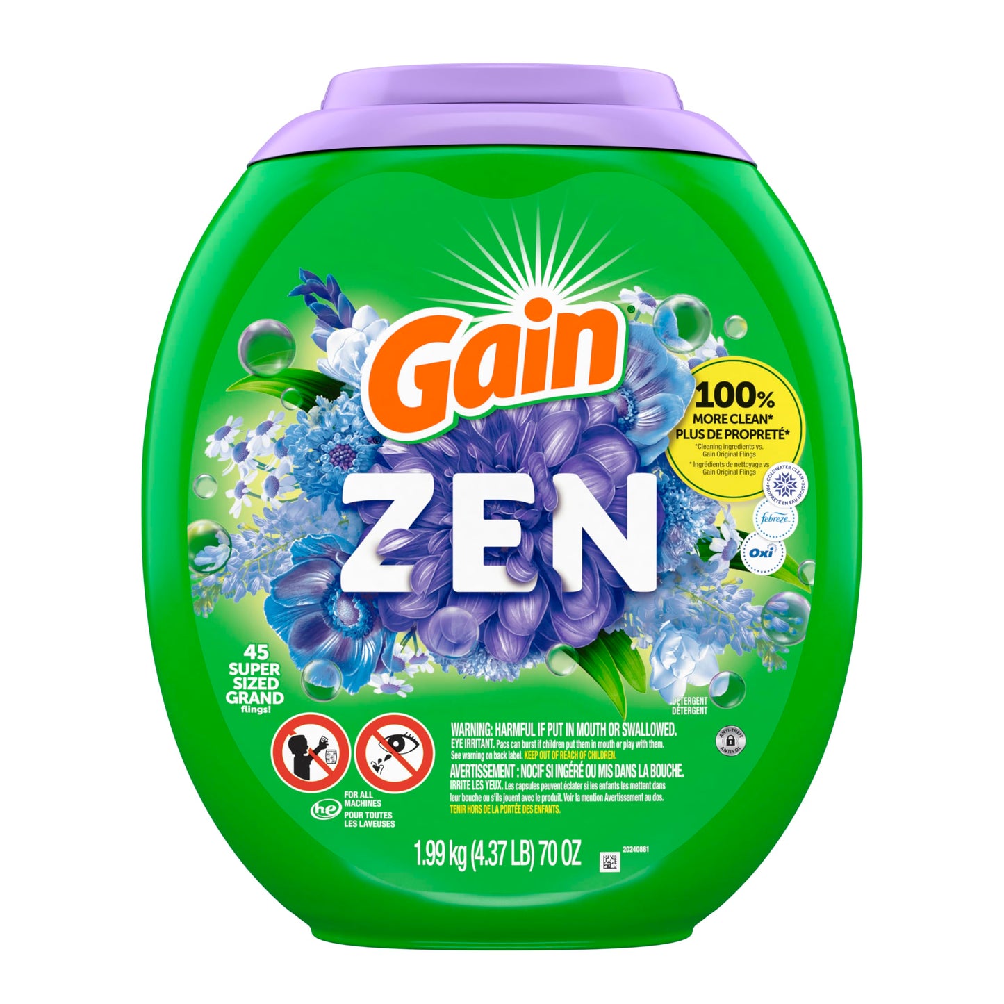 Gain Super Flings Laundry Detergent Pacs, 45 Count, Zen, irresistibly clean and fresh - Available at All In One Marketplace Canada