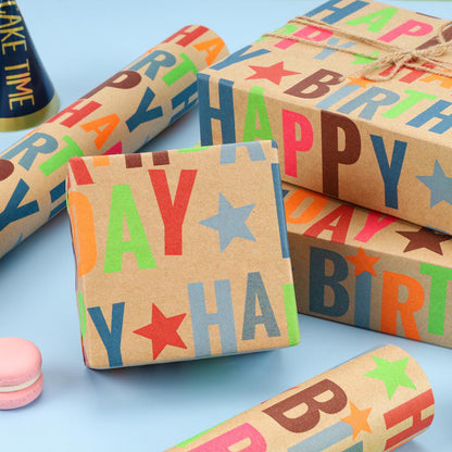 BIOBROWN Kraft Wrapping Paper Roll Colorful Text Happy Birthday Design Perfect for Birthday Holiday Wrap 17 inch X 33 feet 🍁 All In One Marketplace Canada