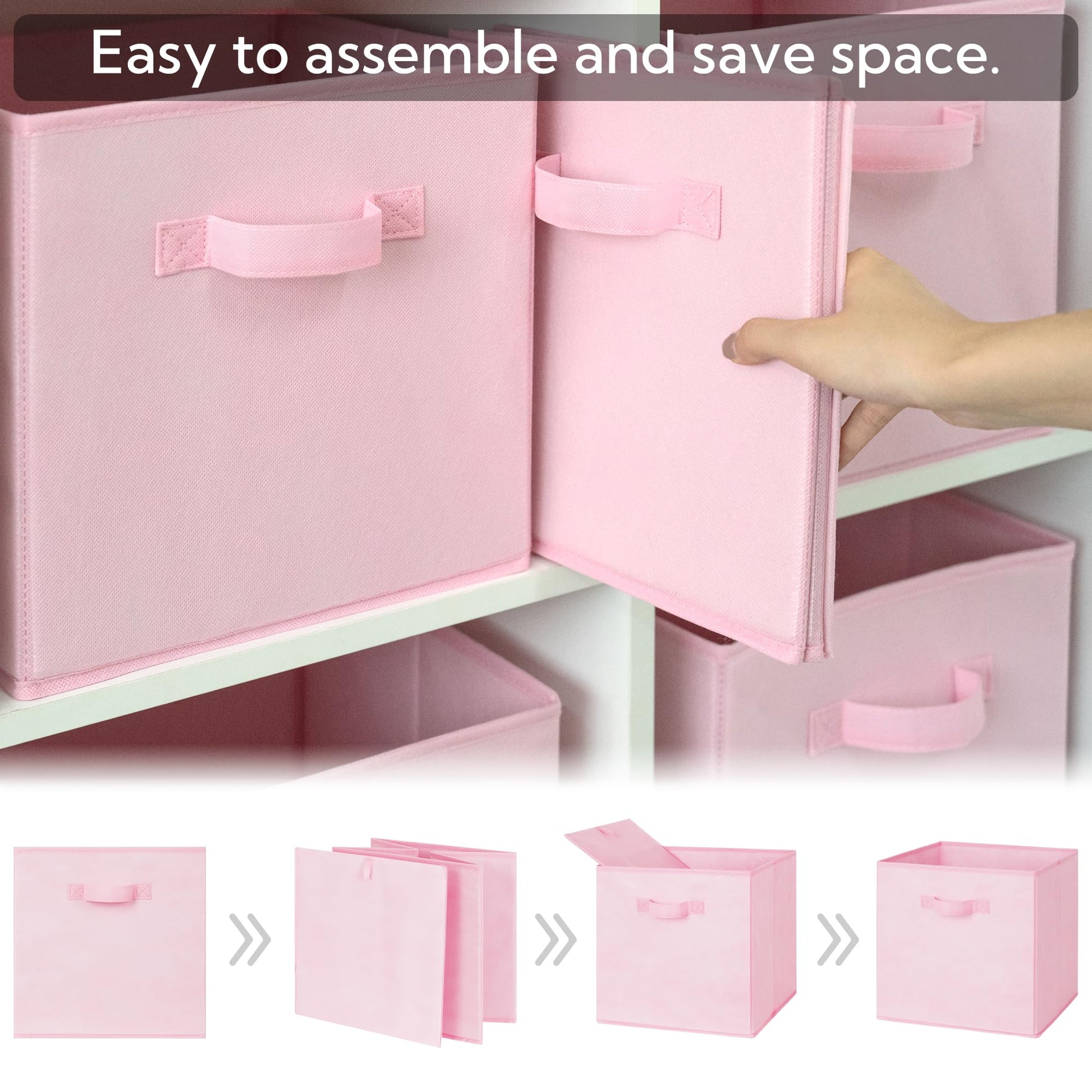 GRANNY SAYS Fabric Storage Cubes, Pack of 6 Cubby Storage Bins 11 x 11, Collapsible Storage Cube Boxes for Shelves, Square Storage Bins for Closet Organizing Clothes, Pink GRANNY SAYS