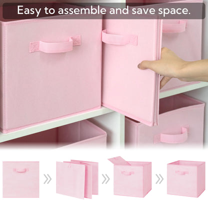 GRANNY SAYS Fabric Storage Cubes, Pack of 6 Cubby Storage Bins 11 x 11, Collapsible Storage Cube Boxes for Shelves, Square Storage Bins for Closet Organizing Clothes, Pink GRANNY SAYS