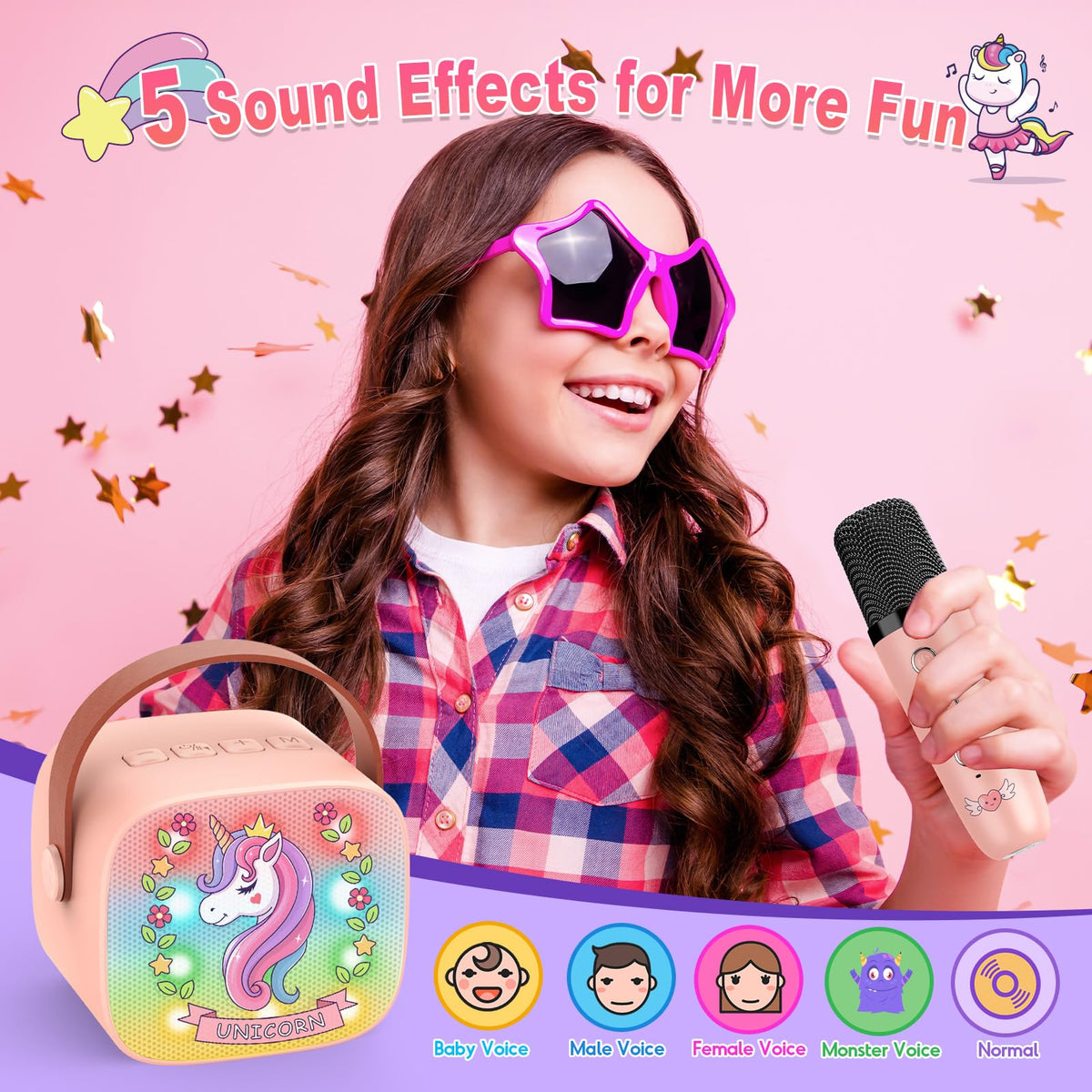 Mini Karaoke Machine for Kids, Exssary 3 4 5 6 7 8-12 Year Old Girl Gifts Portable Bluetooth Speaker with 2 Wireless Microphone Unicorn Toys Christmas Birthday Gifts for Girls Kids Teens (Pink) 🍁 All In One Marketplace Canada