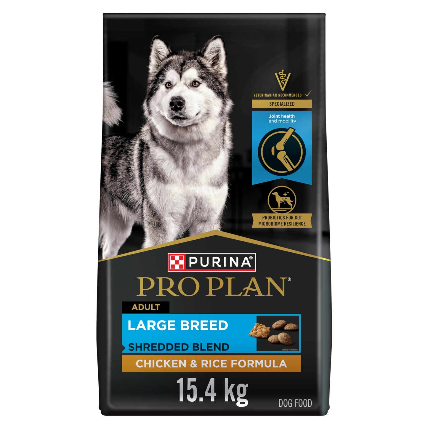 Purina Pro Plan Large Breed Dry Dog Food, Shredded Blend, Chicken & Rice 15.4kg - Available at All In One Marketplace Canada