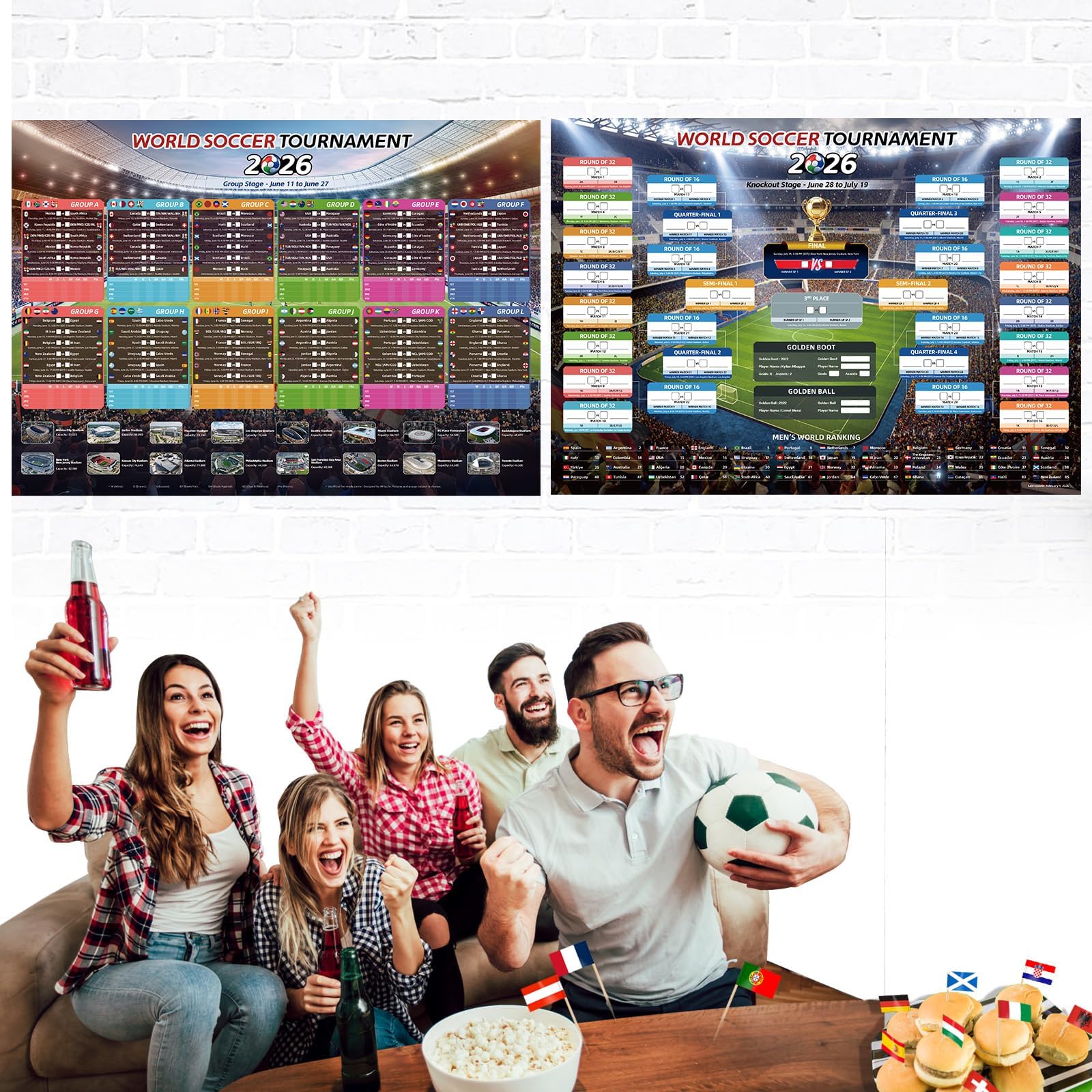 AhfuLife Soccer Schedule Poster 2026, A2 Size-23.3" x 16.5", 2 Pcs Match 2026 Calendar Wall Chart Decorations, Soccer Tournament Wallchart for Fans Home Office Bar Party Decor - Available at All In One Marketplace Canada