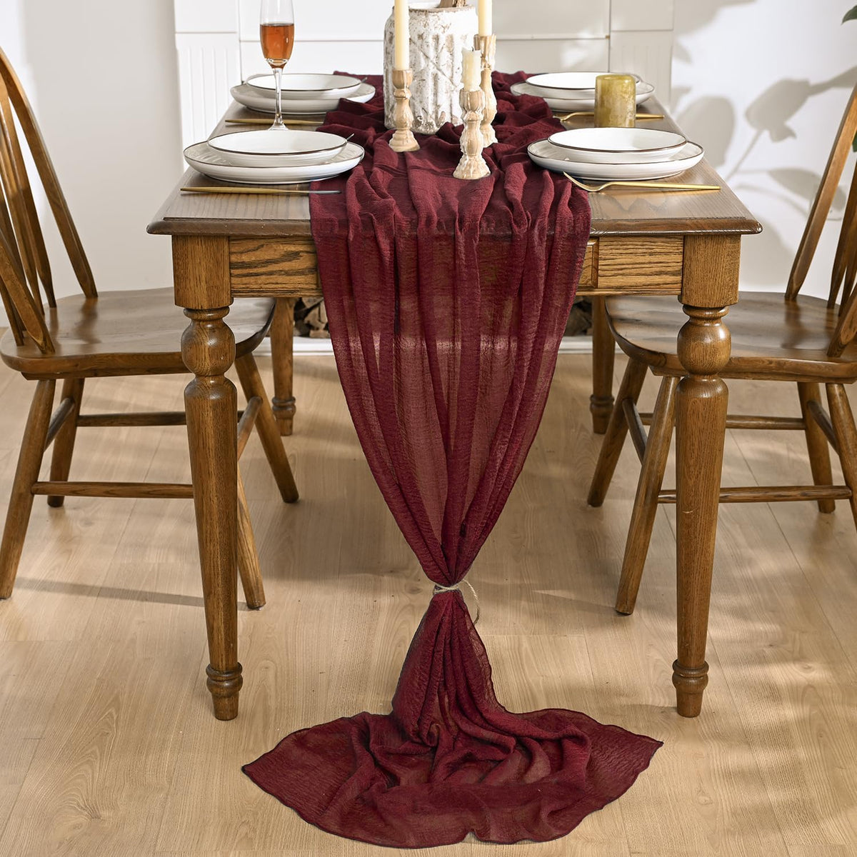 Artoid Mode Boho Cheesecloth Gauze Burgundy Wedding Table Runner, 300 cm Seasonal Fabric Kitchen Dining Holiday Table Decor for Home Party Indoor 🍁 All In One Marketplace Canada