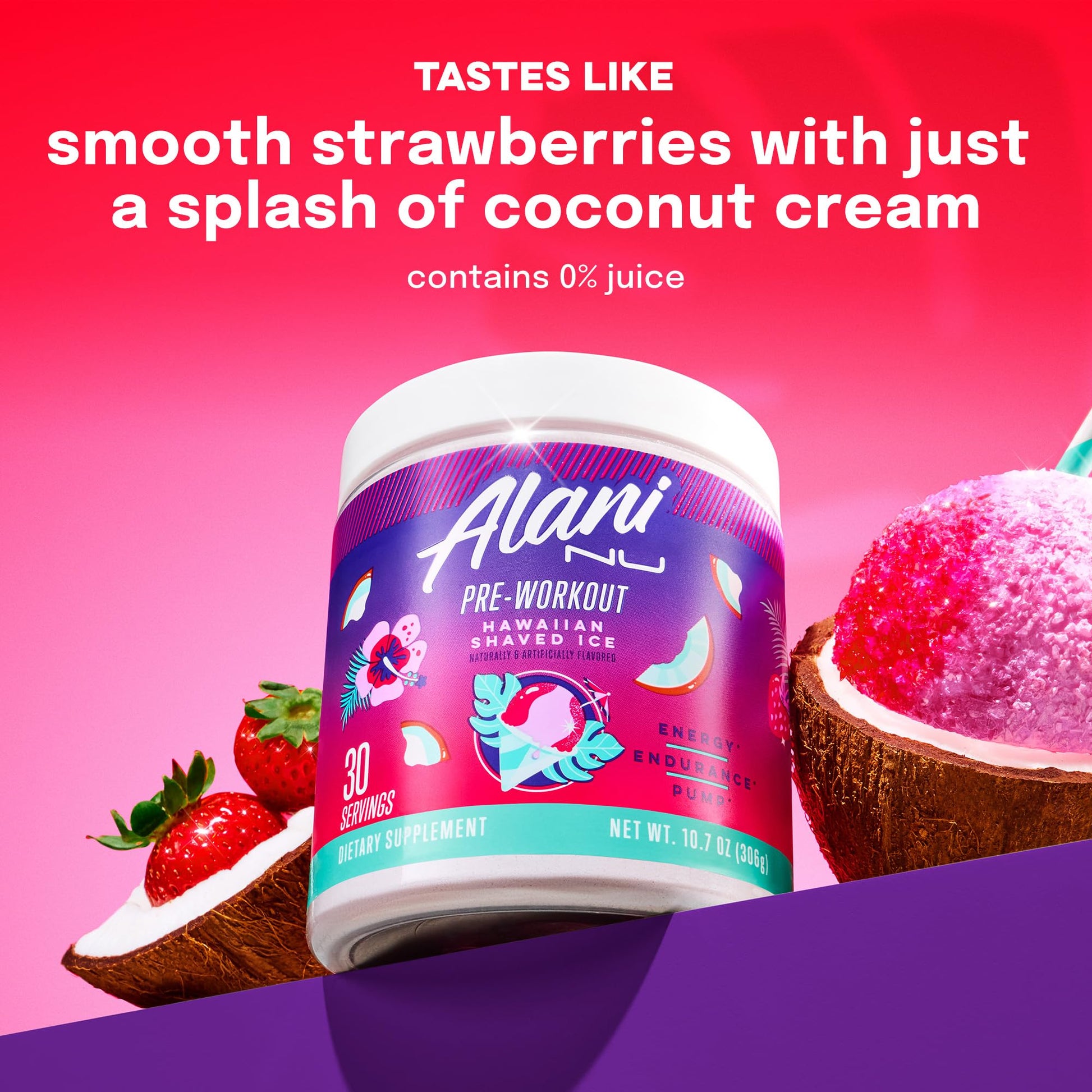 Alani Nu Pre-Workout Supplement Powder for Energy, Endurance, and Pump, Hawaiian Shaved Ice, 30 Servings (Packaging May Vary) Alani Nu