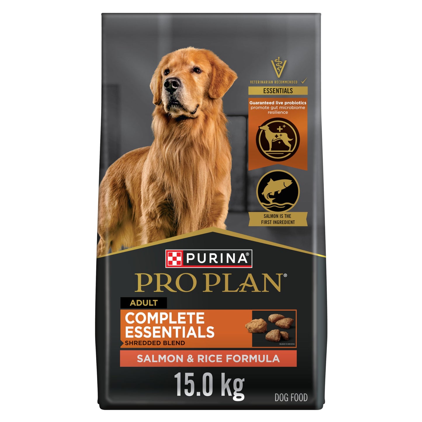 Purina Pro Plan Dry Dog Food, Complete Essentials Shredded Blend Salmon & Rice - 15 kg Bag (1 Pack) Pro Plan