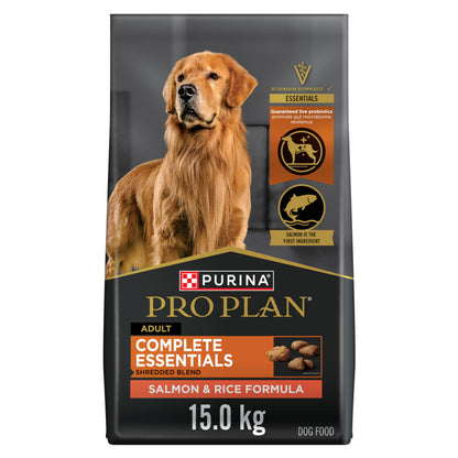 Purina Pro Plan Dry Dog Food, Complete Essentials Shredded Blend Salmon & Rice - 15 kg Bag (1 Pack) Pro Plan