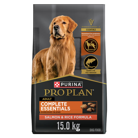 Purina Pro Plan Dry Dog Food, Complete Essentials Shredded Blend Salmon & Rice - 15 kg Bag (1 Pack) Pro Plan