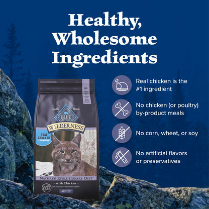 Blue Buffalo Wilderness with Chicken Natural High-Protein Grain-Free Dry Food for Adult Cats, Real Chicken First, Antioxidant-Rich LifeSource Bits Support Immunity, Promotes Strong Muscles, 6 lbs.