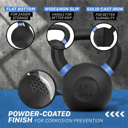 Yes4All Powder Coated Kettlebell Weights with Wide Handles & Flat Bottoms – 12kg/26lbs Cast Iron Kettlebells for Strength, Conditioning & Cross-Training 🍁 All In One Marketplace Canada