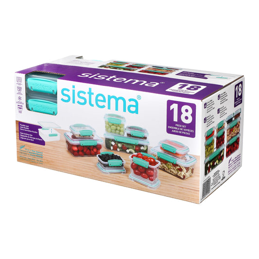 Sistema Food Storage Containers with Lids for Lunch, Meal Prep and Leftovers, Dishwasher Safe, BPA-Free, Teal, 18 Piece Set - Available at All In One Marketplace Canada