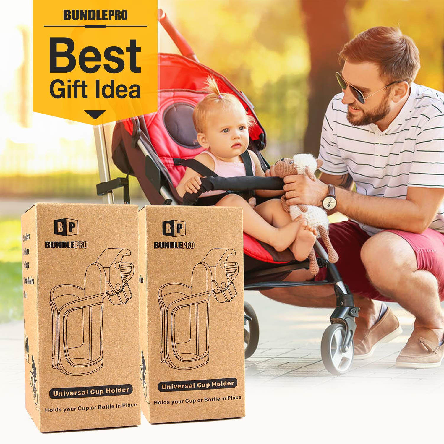 Pack of 2 Stroller Drink Holders, Universal Cup Holder for Bikes, Trolleys or Walkers