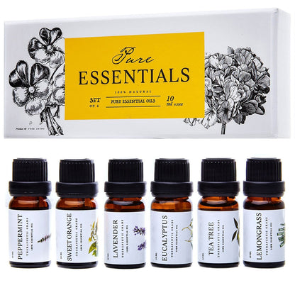 Essential Oils by Pure Essentials Aromatherapy Set - 6 x 10ML Oils for Diffusers, Home Care, Candle Making Scents, Fragrance, Humidifiers, Gifts - Peppermint, Tea Tree, Lavender, Eucalyptus, Orange 🍁 All In One Marketplace Canada