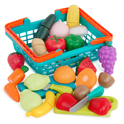 Battat Play Food Farmers Market Produce Basket, 37-Piece Green Set, Playset Battat