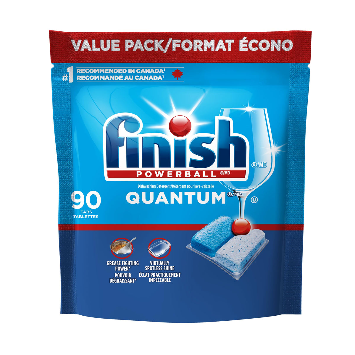 Finish Quantum Dishwasher Detergent Pods, 3-Chamber Formula, 90 Tabs
