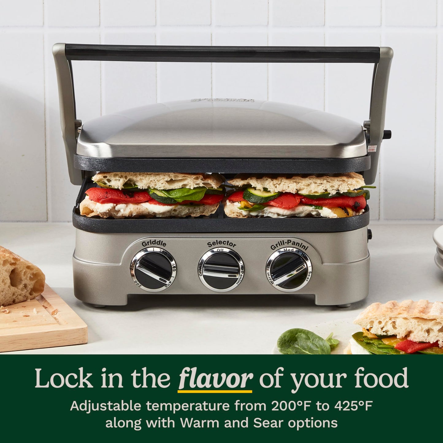 Cuisinart 5-in-1 Griddler with Reversible Nonstick Grill and Griddle Plates, Silver (CGR-4NEC) - Available at All In One Marketplace Canada
