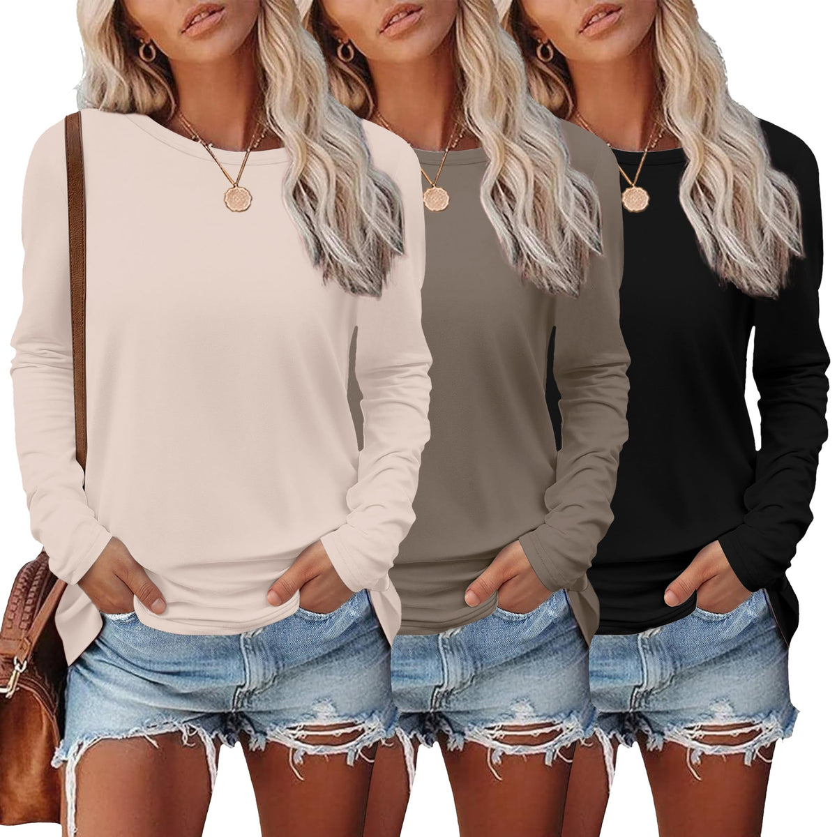 Ekouaer Long Sleeve Shirt Women Basic Tops Casual Crew Neck Tshirts Fall 🍁 All In One Marketplace Canada