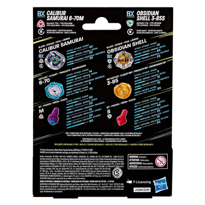 Beyblade X Calibur Samurai 6-70M BX & Obsidian Shell 3-85S BX Takara Tomy Dual Pack Set with 2 Right-Spinning Tops, Battling Tops Game Toys, Ages 8+ BEYBLADE