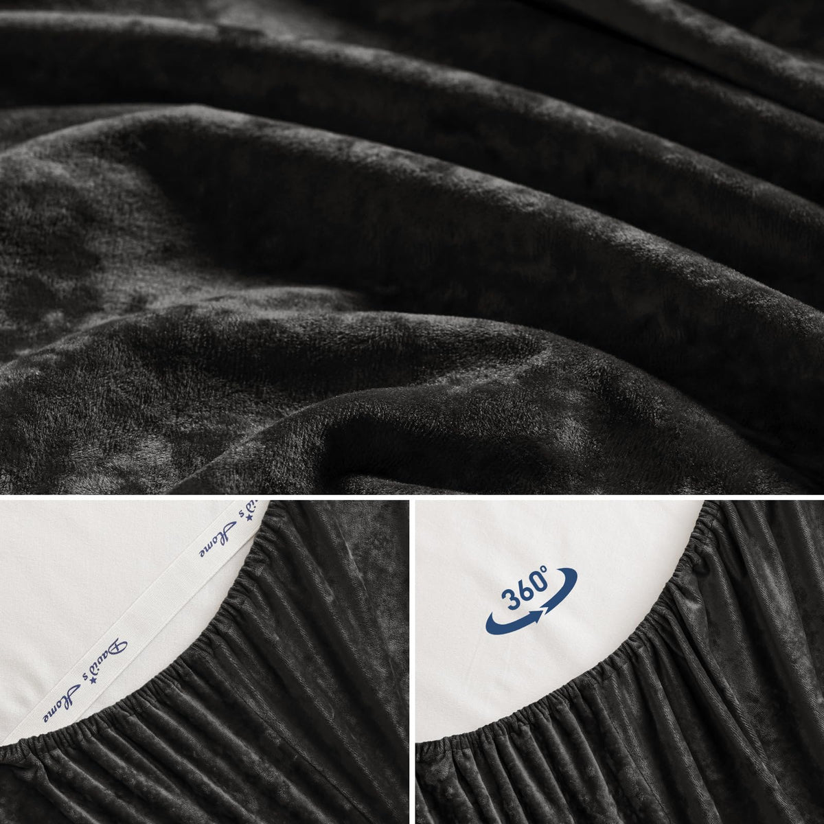 David's Home Velvet Fitted Sheets Set Queen Size Black, Extra Deep Pocket up to 18",Ultra Soft Fuzzy Luxury Plush Fleece Bottom Sheet with Side Pocket & Elastic Corner Straps, Fall Winter 🍁 All In One Marketplace Canada