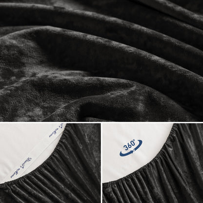 David's Home Velvet Fitted Sheets Set Queen Size Black, Extra Deep Pocket up to 18",Ultra Soft Fuzzy Luxury Plush Fleece Bottom Sheet with Side Pocket & Elastic Corner Straps, Fall Winter 🍁 All In One Marketplace Canada