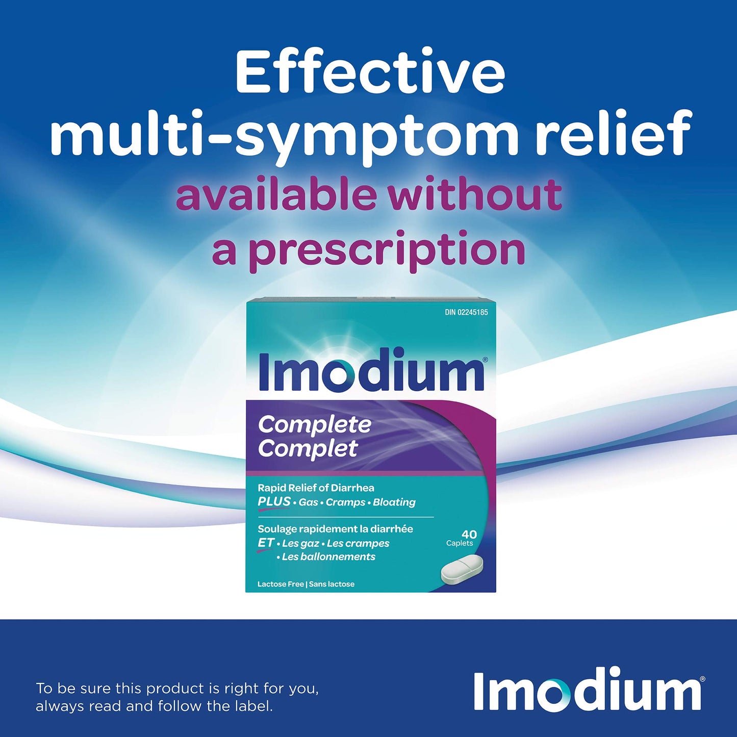 Imodium Complete Antidiarrheal and Gas Relief Caplets with Loperamide Hydrochloride, Simethicone, 40 Ct - Available at All In One Marketplace Canada