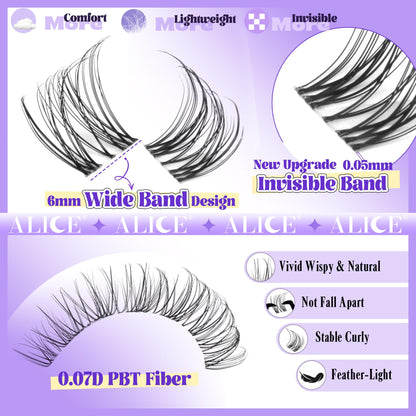 Wispy Lash Clusters Invisible Band Natural Lash Extensions Waterproof 8-16mm Cluster Eyelash Extension D Curl DIY Individual Cluster Lashes by ALICE