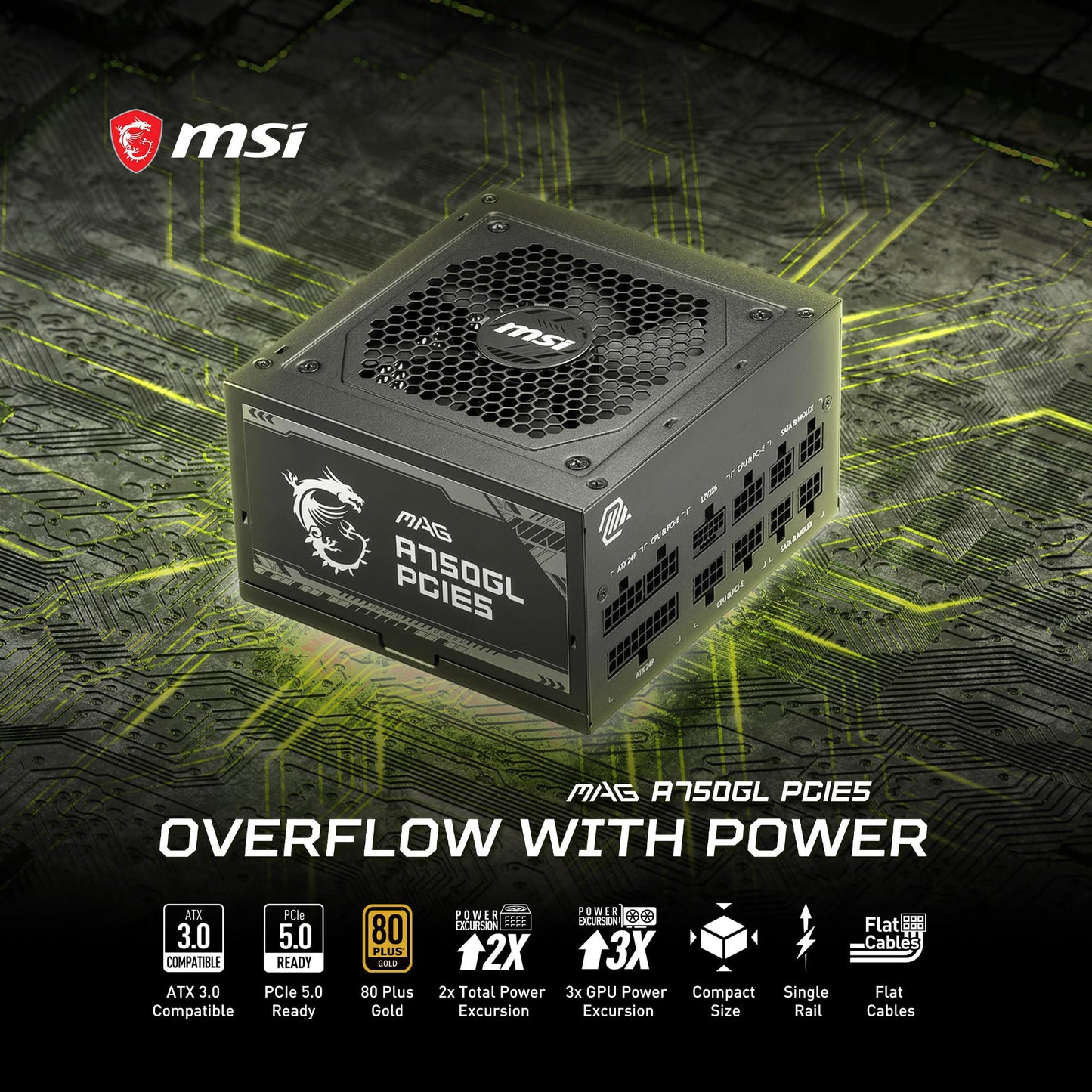 MSI MAG A750GL PCIE5, Fully Modular Compact Gaming 750W Power Supply, 80+ Gold, ATX 3.1 & PCIe 5.1 Ready, Native Dual-Color 12V-2x6 Cable, 10 Year Warranty 🍁 All In One Marketplace Canada