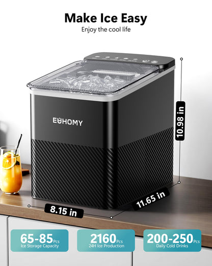 EUHOMY Countertop Ice Maker, 26.5 lbs/24H Portable Ice Machine with Ice Scoop & Basket, Fast 6-10 Mins Ice Making, 2 Ice Sizes, Ideal for Home, Kitchen, RV, Party EUHOMY