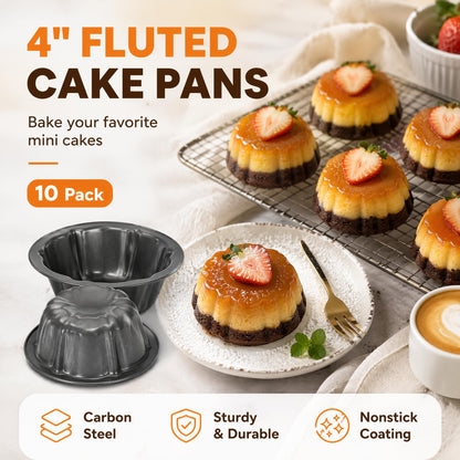 ZENFUN 10 Pcs Mini Flan Molds Pan, 4 Inches Fluted Cake Pan Nonstick, Carbon Steel Mini Flan Molds Pans, Cake Pans Reusable Tube Oven Baking Mold for Cupcake, Bread, Bavarois, Brownie 🍁 All In One Marketplace Canada