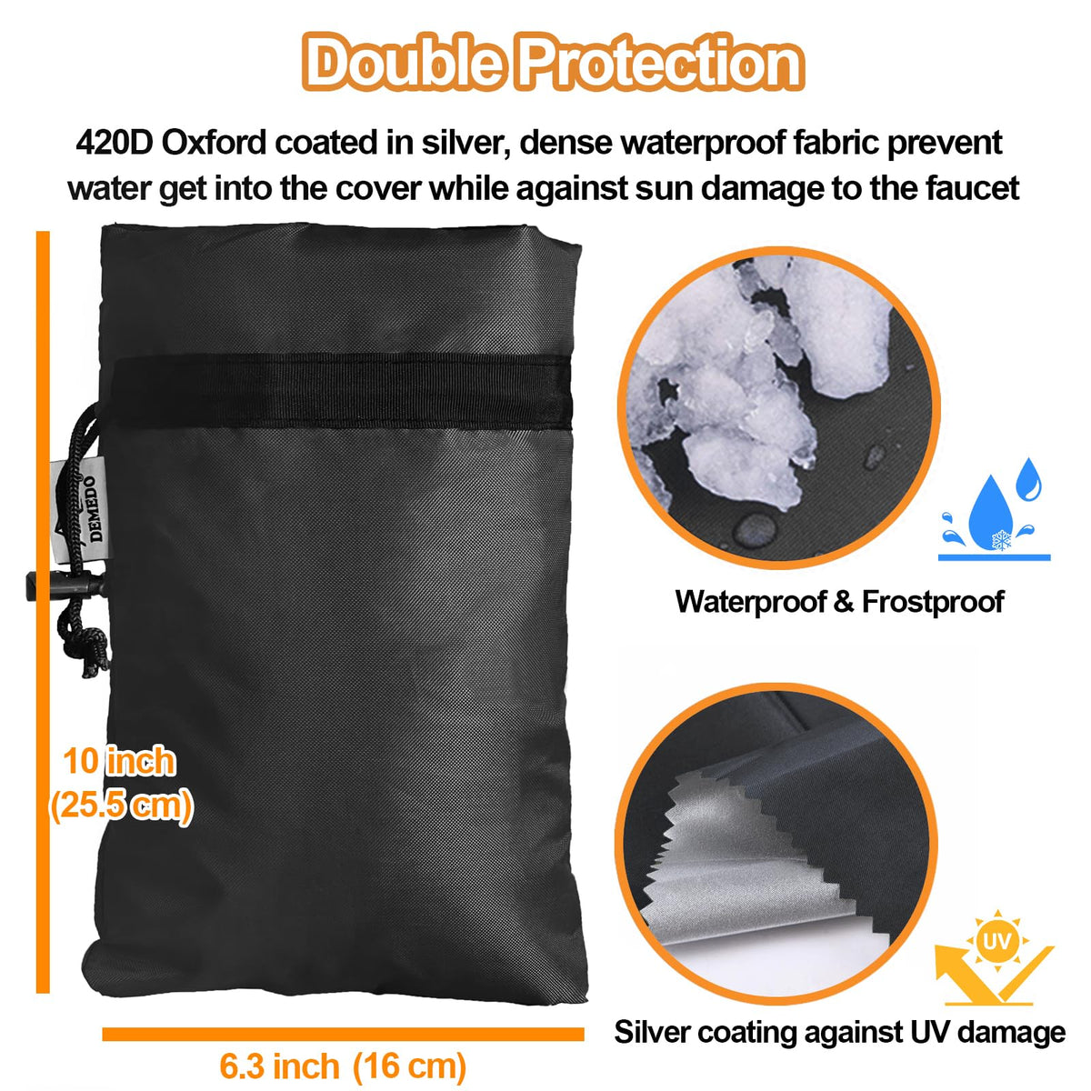 Enlarge Outdoor Faucet Cover for Winter Freeze Protection, 3M Thinsulate, 10"H x 6.3"W Hose Bib Covers for Wall Taps Outside, Waterproof & Frost Free Insulated Spigot Cover, 2 Pcs Faucet Socks - Black 🍁 All In One Marketplace Canada