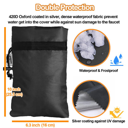 Enlarge Outdoor Faucet Cover for Winter Freeze Protection, 3M Thinsulate, 10"H x 6.3"W Hose Bib Covers for Wall Taps Outside, Waterproof & Frost Free Insulated Spigot Cover, 2 Pcs Faucet Socks - Black 🍁 All In One Marketplace Canada
